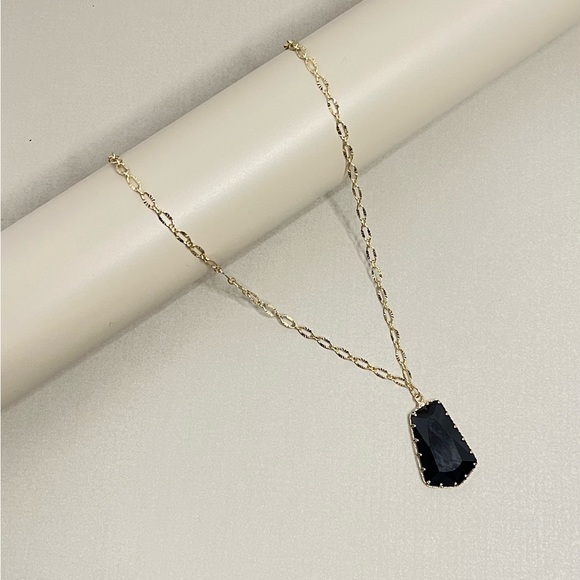 Large Black Glass Pendant Elegant Necklace - Dressy Boho Trendy Necklace - Picture 1 of 14